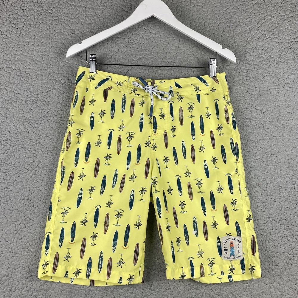 Lucky Brand Boardshorts Boys Size 18 Youth XL Yellow Surfboard Beach Swim Trunks
